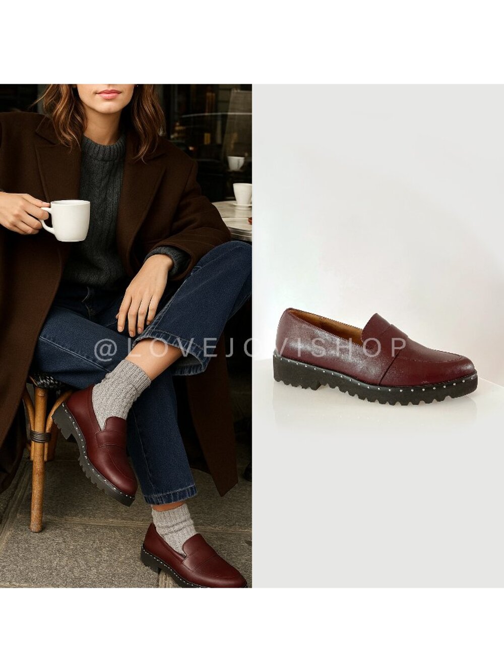 Academia | Leather Loafers | Nordstrom Studded Slip On | Wine Burgundy | Light 7